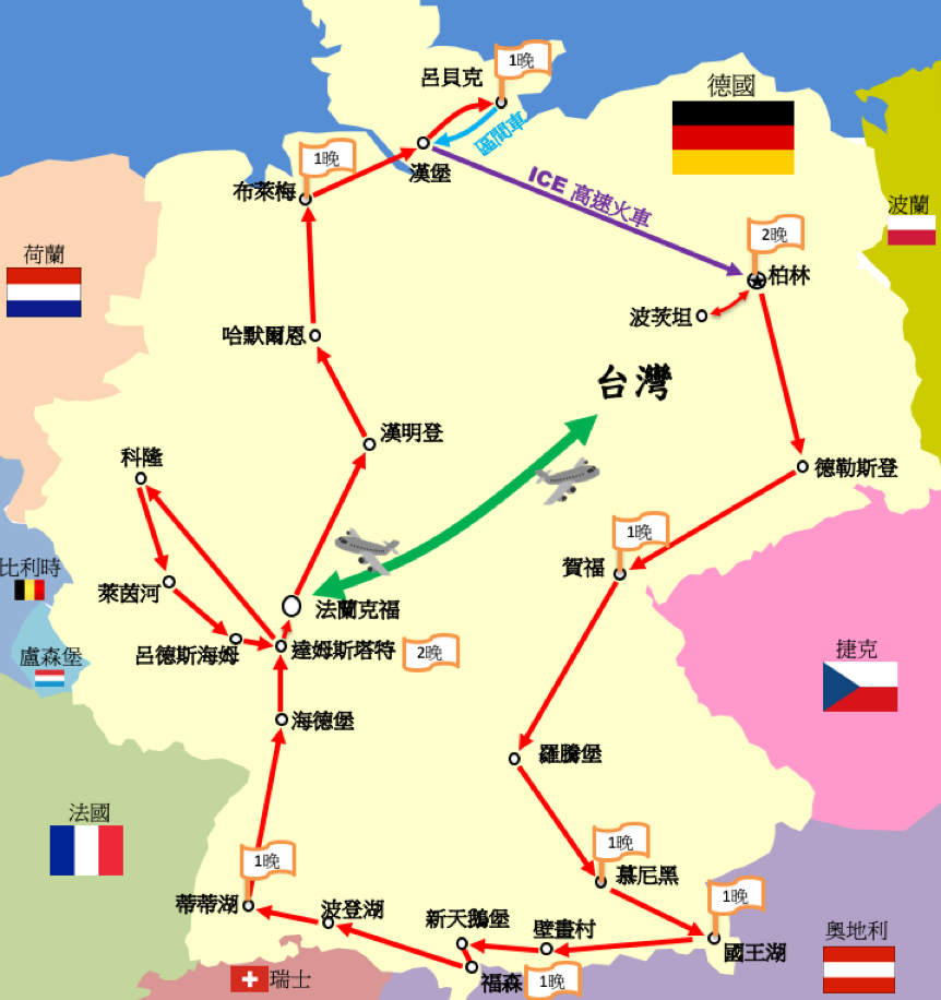歐洲旅遊行程地圖