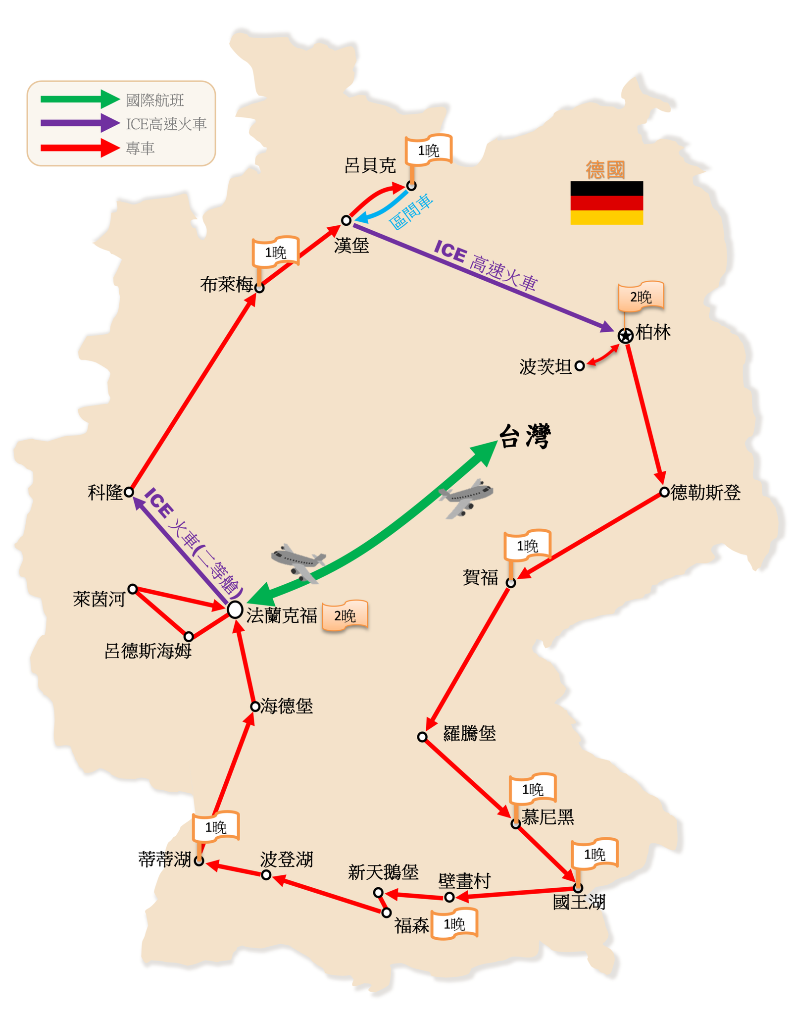 德國行程地圖